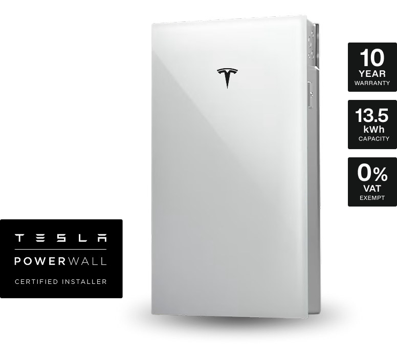 Tesla Powerwall 3 with 10-year warranty, 13.5 kWh capacity, 0% VAT and Certified Installer badges